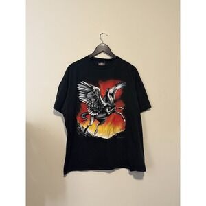 VTG American Thunder‎ Pegasus Greek Mythology Unicorn Black T-Shirt 2XL